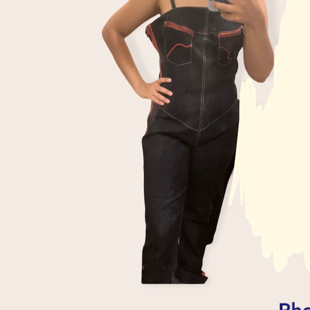 Eckored jumpsuit overalls stripes logo one piece L womens denim